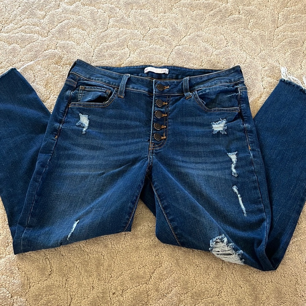 SO Ripped Mid Rise Cropped Dark Wash Jeans